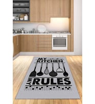 Gri Kaymaz Tabanlı My Kitchen My Rules Mutfak Halısı AR016