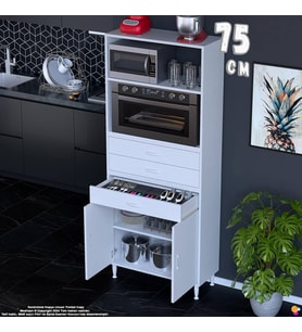 Eliusta Miray 75 cm Mutfak Standı Fırın Dolabı Çok Amaçlı Dolap Beyaz Kiler Banyo Dolabı 75x194x32 cm