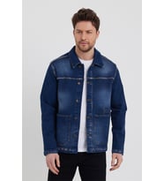 Explode - Erkek Likralı Regular Fit Klasik Kot Ceket Lacivert