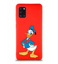 Samsung Galaxy A31 Soft Premier Kapak Donald Duck-C Tasarımlı Silikon Kılıf - Kırmızı (Şeffaf)