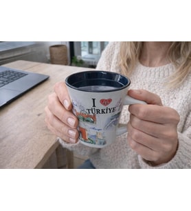 Mini Seramik Bardak 100 ml – I Love Türkiye Desenli Küçük Kupa Kahve, Çay & Meyve Suyu İçin 7x7 cm
