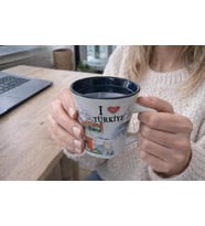 Mini Seramik Bardak 100 ml – I Love Türkiye Desenli Küçük Kupa Kahve, Çay & Meyve Suyu İçin 7x7 cm
