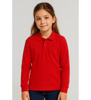 Kırmızı Okul T-Shirt , Uzun Kollu Polo Yaka Kız Erkek Çocuk Unisex Okul Tişörtü