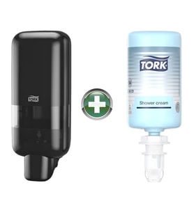 Tork S4 Siyah Sabun ve Dezenfektan Dispenseri 564508 + 1 L El, Saç ve Vücut Sıvı Sabunu Hediyeli