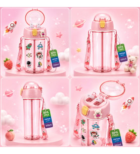 Heydiye Mâbeyn İkili Suluk 550 ml – Tritan BPA-BPS Free Matara, Çift Hazneli, Çift İçim Kapaklı, Bilek ve Boyun Askılı, Sticker & 3D Figür Hediyeli