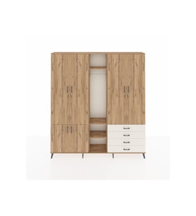 Arges Dolap 14 Raflı 4 Çekmeceli Tek Askılı 220x30x243 Çam-Çam/Aytaşı