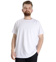 Mode XL Büyük Beden Likralı T-shirt Bisiklet Yaka 20149 Beyaz