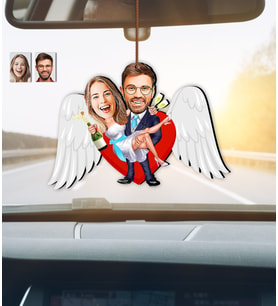 Kişiye Özel Karikatürlü Sevgililer Günü Hediyesi Ahşap Araba Dikiz Ayna Süsü