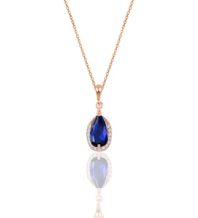 Gümüş rose safir ve zirkon taşlı damla modeli kolye SGTL12075LACIVERT