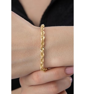 14 Ayar Altın Işıltılı Burgu Halat Zincir Bileklik 4.40 mm (Rose)