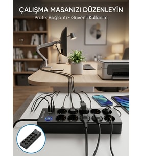 Akım Korumalı 10'lu Çoklu Priz Usb-a Ve Type-c Şarj Çıkışlı