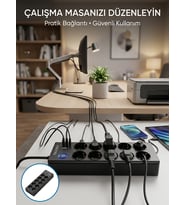 Akım Korumalı 10'lu Çoklu Priz Usb-a Ve Type-c Şarj Çıkışlı
