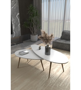Orta Sehpa Seti Modern 2’li Ahşap Ayaklı Salon Oturma Odası Dekoratif Sehpa Takımı 8888 Ceviz Efes