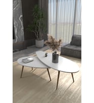 Orta Sehpa Seti Modern 2’li Ahşap Ayaklı Salon Oturma Odası Dekoratif Sehpa Takımı 8888 Ceviz Efes