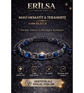 Sertifikalı Mavi Hematit Terahertz Bileklik - 4 MM Doğal Taş Unisex Ayarlanabilir (Çok Renkli)