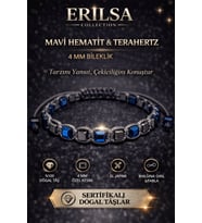 Sertifikalı Mavi Hematit Terahertz Bileklik - 4 MM Doğal Taş Unisex Ayarlanabilir (Çok Renkli)
