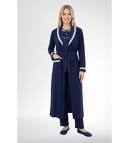 Mecit 6391 Lacivert Kadın Büyük Beden Uzun Sabahlık Pijama Takımı
