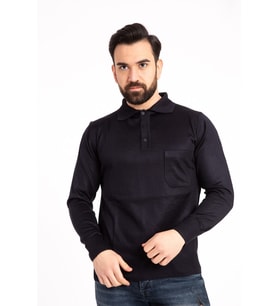 Erkek Lacivert Ince Yün Triko Örgü Polo Yaka Kazak
