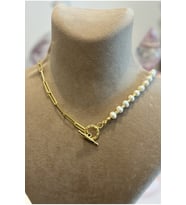 14 K Gold Kaplama 925 Ayar Gümüş T Kilit Doğal İnci Kolye