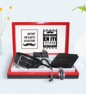 BK Gift Kişiye Özel Dünyanın En İyi Babası Tasarımlı Mesajlı Kutuda Cüzdan Kemer Çakmak Tespih ve Anahtarlık Hediye Seti-5