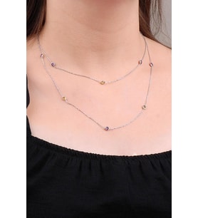 Mix Sıra Taşlı 90 Cm Gümüş Kolye 6632