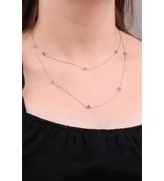 Mix Sıra Taşlı 90 Cm Gümüş Kolye 6632