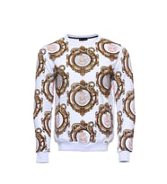 Beyaz Baskılı Taşlı Bisiklet Yaka Sweatshirt - Wessi