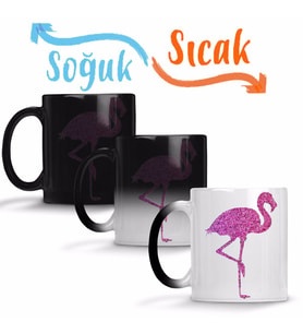 Flamingo Pembe Yağmur Sihirli Kupa Bardak Porselen