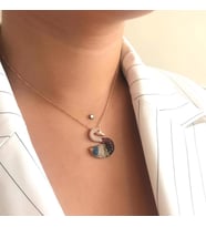 Rose Kaplama Renkli Taşlı Kuğu Gümüş Kolye (Karışık)