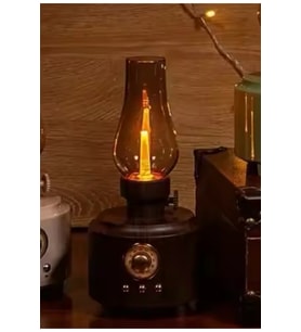 Nostaljik Gaz Lambası Bluetooth Hoparlör, USB Şarjlı, Kablosuz Radyo, Kamp Işığı (Krem)