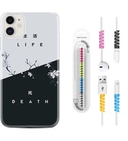 Apple iPhone 11 12 13 Mini Kılıf Kablo Koruma Spiral Silikon Life and Death 1339