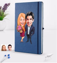 BK Gift Kişiye Özel Sevgililer Karikatürlü Karikatürlü Lacivert Termo Deri Defter 16x24cm Model 94