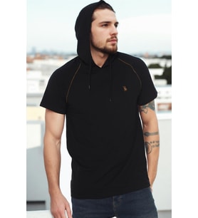 T8570 DEWBERRY KAPŞONLU ERKEK T-SHIRT-KOYU SİYAH