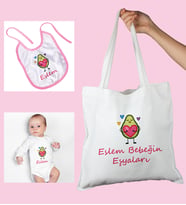 eJOYA Bebeklere Özel Çantasında Kişiye Özel Zıbın Ve Önlük Bebek Hediye Seti 109973 (Pembe)