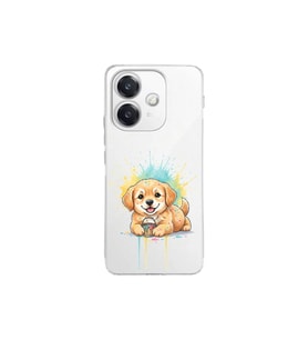 Oppo A3 ile Uyumlu Splash Köpek Tasarımlı Şeffaf Silikon Kılıf