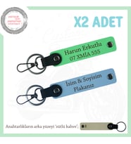 Babalar Günü Hediyesi İçin İsim Ve Plaka Yazılabilen Deri x2 Anahtarlık Takımı, Mavi-F Yeşil-SK