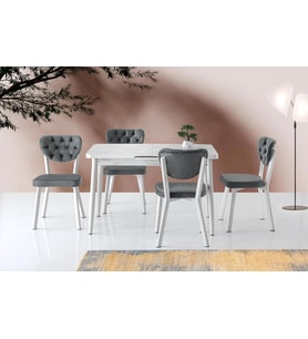 Silva Açılır  Masa Kristal +4 Adet Simge Metal Sandalye Takım