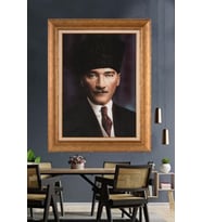 Altın Varaklı Çerçeveli Paspartulu Atatürk Tablo nh366 (Gold)