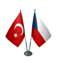 Masa Üstü Çek Cumhuriyeti Bayrağı Türk Bayrağı İkili Krom Direk Masa Bayrak Seti