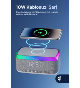 Bluetooth Hoparlör MD-W8 1200mAh Kablosuz Şarj, Alarmlı Saat ve RGB Gece Lambası Özellikli