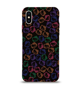 Apple iPhone XS Max Uyumlu Lansman Kılıf Hello Kitty Tasarımlı İçi Kadife Kapak-Siyah (Şeffaf)