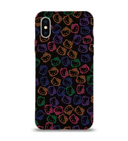 Apple iPhone XS Max Uyumlu Lansman Kılıf Hello Kitty Tasarımlı İçi Kadife Kapak-Siyah (Şeffaf)