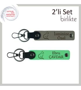 Minnoşla Uyumlu Kombin Tamamlayıcı, Patili Figürlü, İsme Yazılabilir Anahtarlık, Kül Gri-F Yeşil