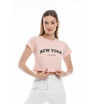 Süperlife Kadın Newyork Baskılı  Slim Fit  Tişort  SPR21Y15 (Pink)
