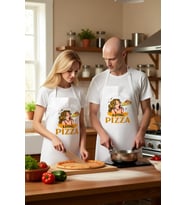 Kadın Unisex Mutfak Aşçı Önlüğü Pizza Temalı Vintage Baskı Rahat Kesim Günlük Modern Şık Konforlu