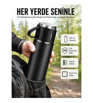 Mey İthalat® Termos Seti 3'lü Bardak Seti Isı Dayanıklı Siyah Paslanmaz Çelik Vakumlu