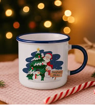 BK Gift Kişiye Özel İsimli Yılbaşı Tasarımlı Lacivert Emaye Kupa Bardak -1, Arkadaşa Hediye, Yeni Yıl Hediyesi
