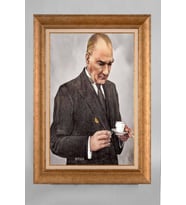 Çerçeveli Paspartulu Atatürk Tablo a733 (Gold)