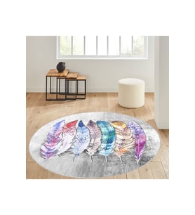 Eliana Home Baskılı, Yıkanabilir Kaymaz Taban Yuvarlak Halı LNA7087 120x120 cm (Gri)