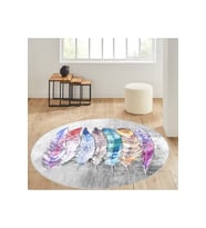 Eliana Home Baskılı, Yıkanabilir Kaymaz Taban Yuvarlak Halı LNA7087 120x120 cm (Gri)